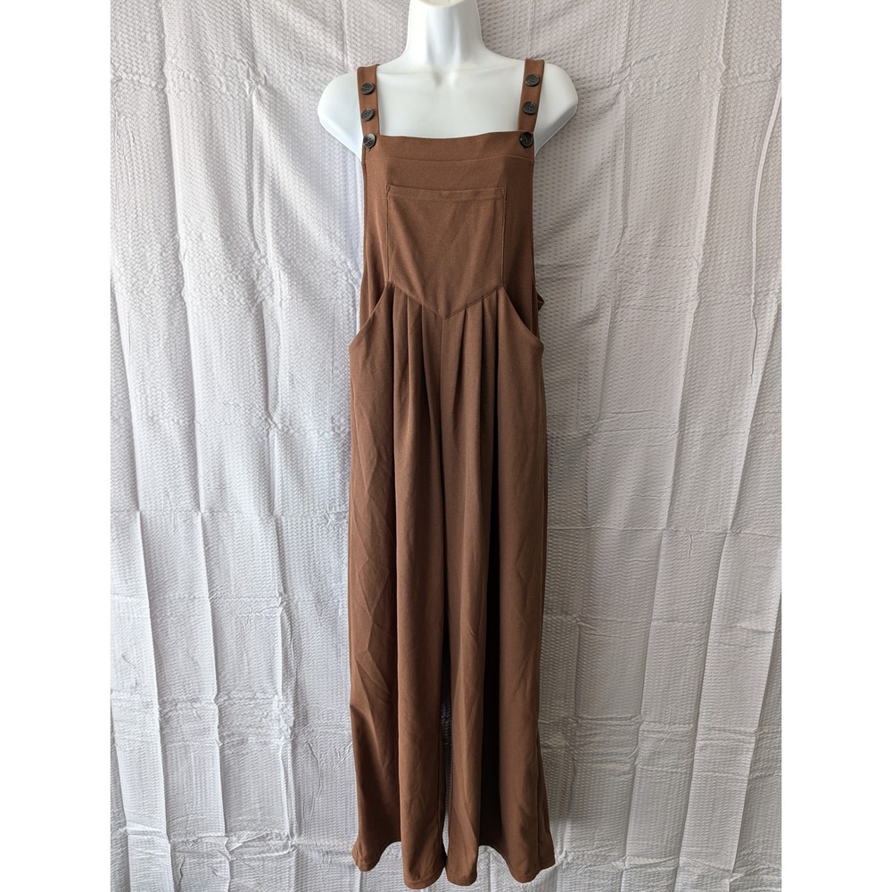 Halara Play It My Way Wide Leg Overalls Jumpsuit Brown Small Pleated Pockets